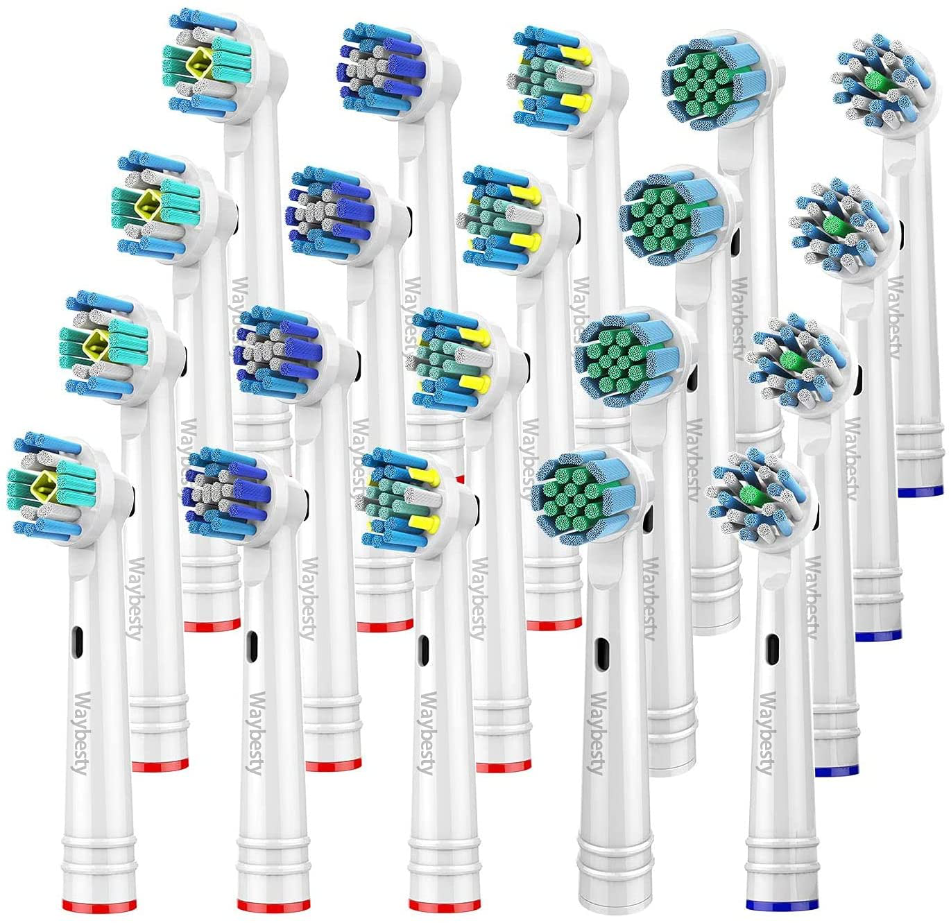 Variety Electric Toothbrush Heads with Dupont Bristles Including Sensitive, Floss, Cross, 3D Whitening, and Precision (20 Pack) Compatible with Oral B