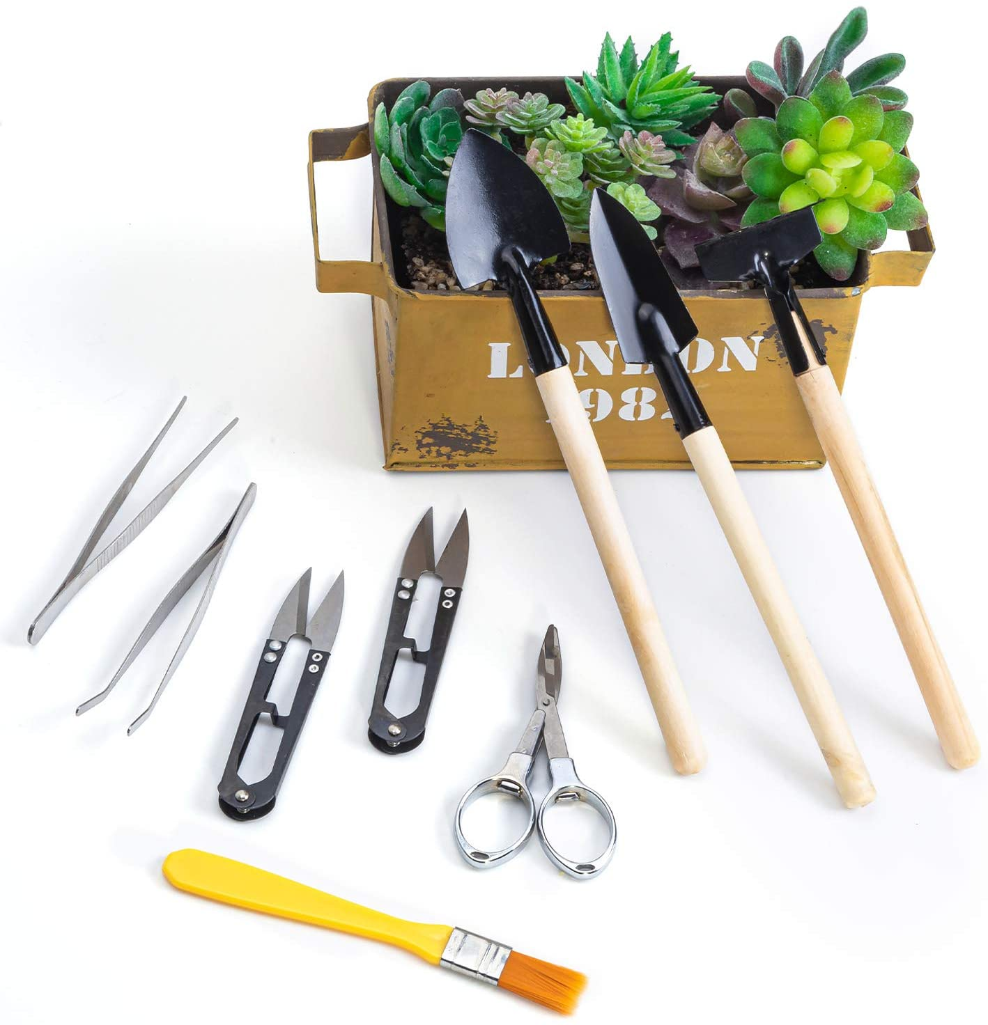 AVIDE 12 Pcs Bonsai Tools, Include Pruning Shears, Fold Scissors, Mini Rake, Tweezer and More, Succulent Transplanting Garden Hand Tools