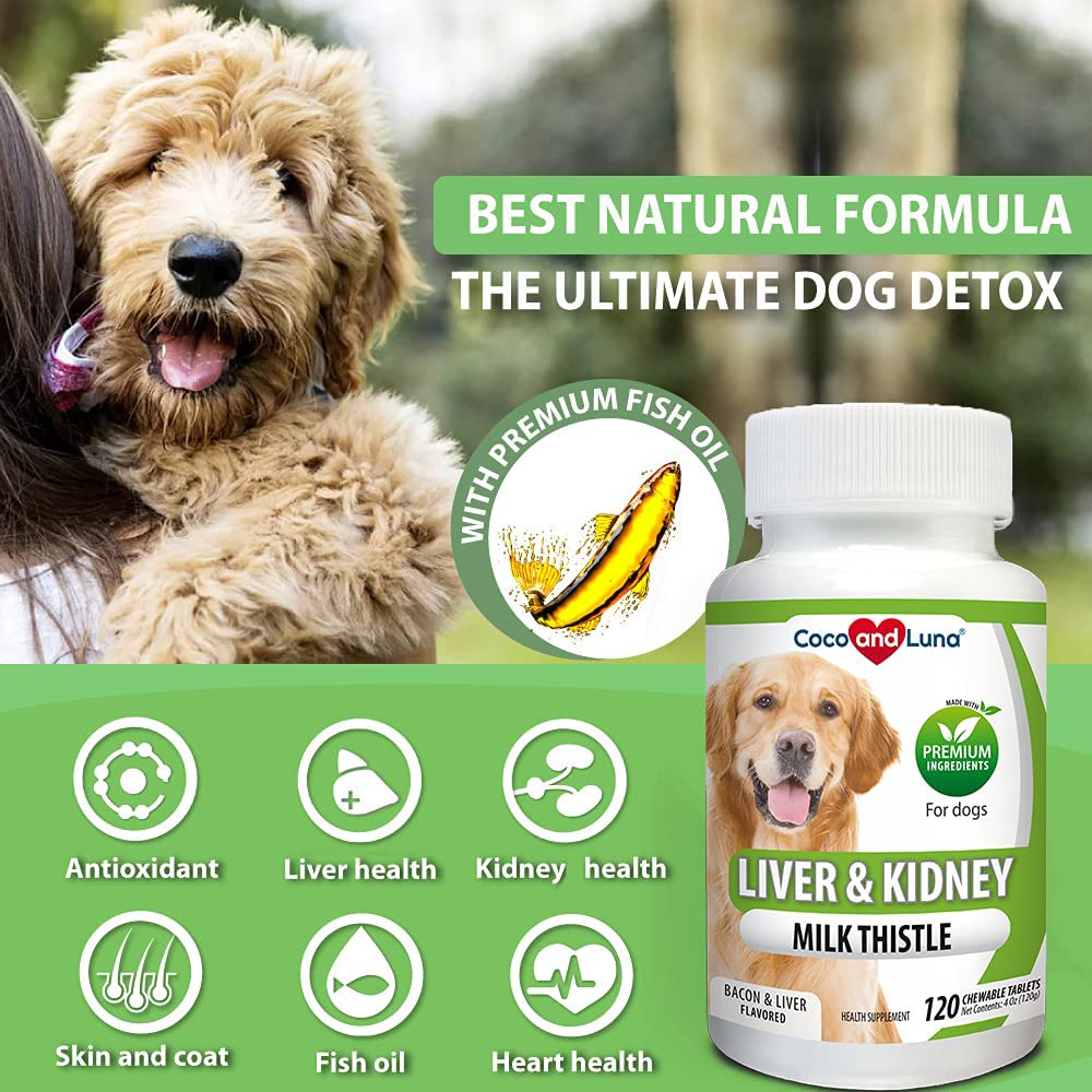 Coco and Luna Milk Thistle for Dogs, Liver Support for Dogs, Detox, Hepatic Support, Promotes Liver Healthy Function for Pets, VIT B1, B2, B6, B12