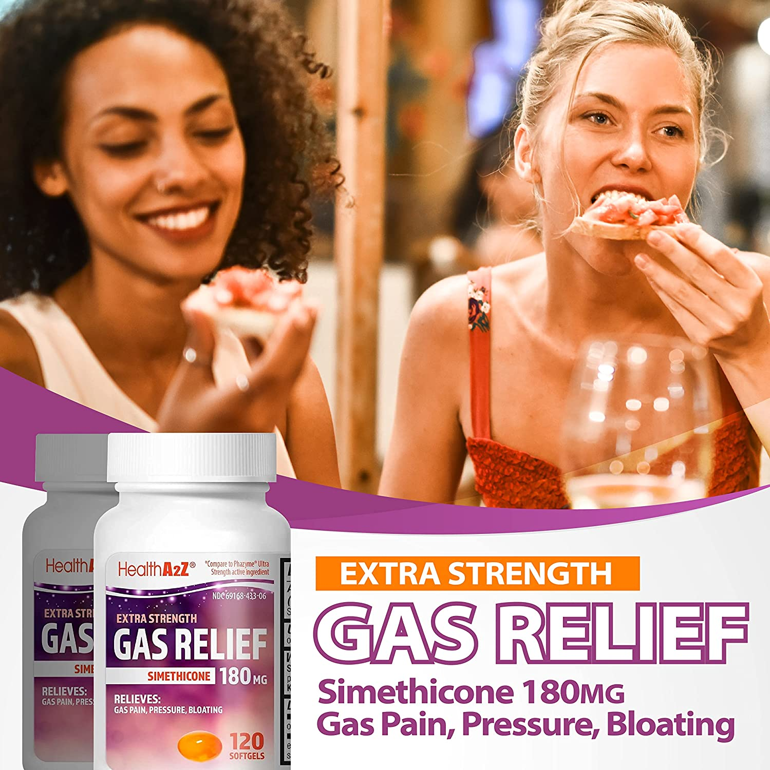 Healtha2Z Gas Relief Simethicone 180Mg | 120 Softgels | Ultra Strength | Relieves from Stomach Discomfort and Gas | anti Flatulence | Relieves Gas Fast