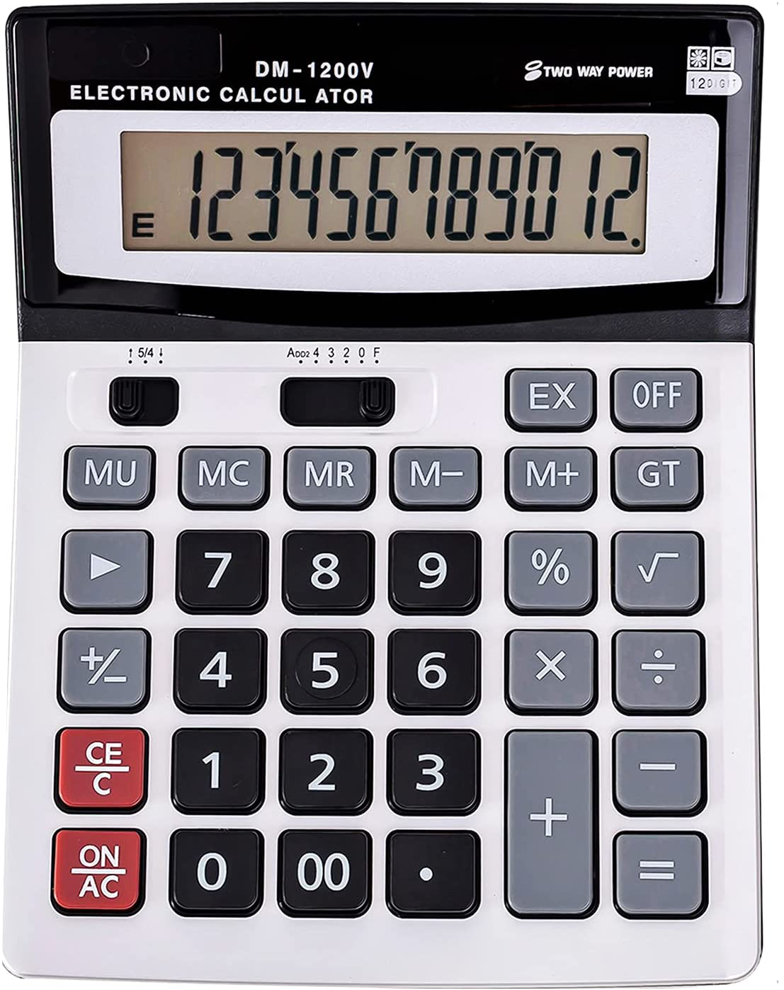 JAWOO Desk Calculator, 12 Digit Desktop Basic Jumbo Adding Machine Accounting Simple Calculators with Large Display Big Button, Solar and Battery Dual Power for Office, Home, School (DS-200ml)