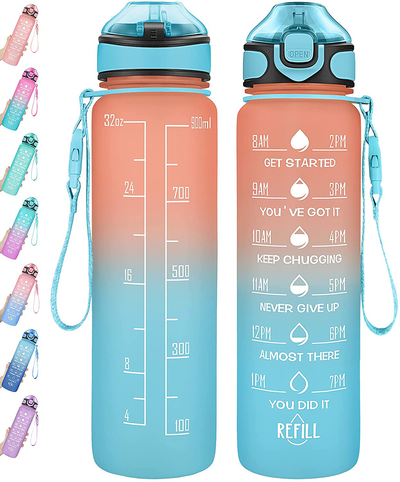 Water Bottle 32oz with Straw, Motivational Water Bottle with Time Marker & Buckle Strap,Leak-Proof Tritan BPA-Free, Ensure You Drink Enough Water for Fitness, Gym, Camping, Outdoor Sports