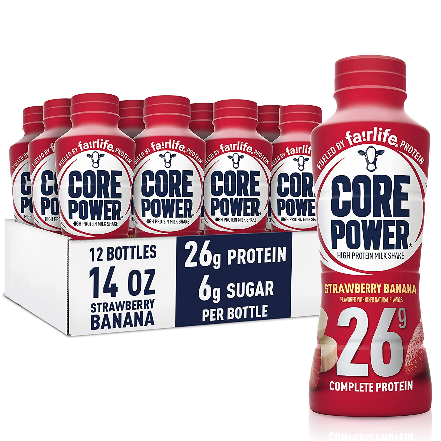 Core Power Fairlife Core Power High Protein Milk Shake, Strawberry Banana, 14 Fl Oz (Pack of 12)