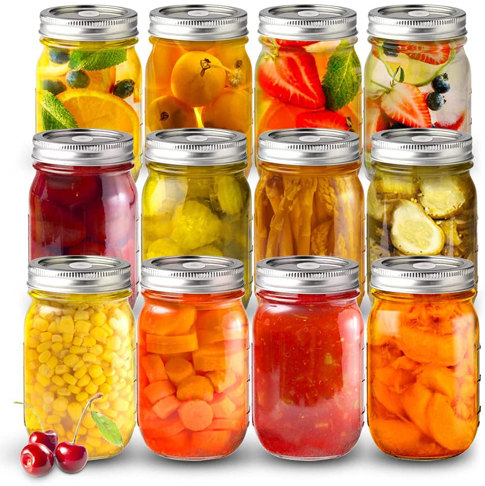 sungwoo Mason Jars 8 oz Regular Mouth Canning Jars with Sealed and Straw Lids for Jam Honey Snacks Candies (12 Pack)