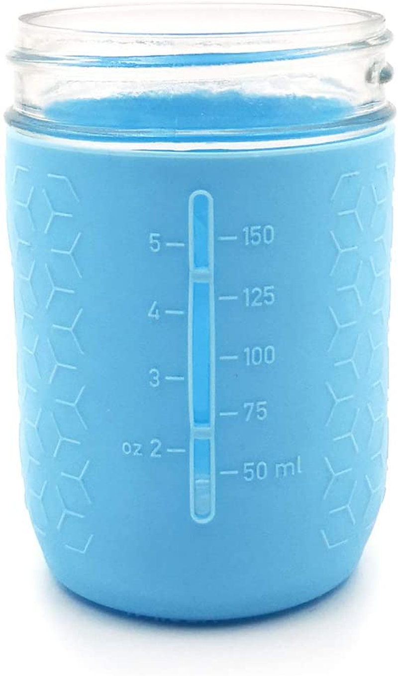 minliving Silicone Mason Jar Protector Sleeve 8oz (Half Pint) Fits Ball, Kerr Regular-Mouth Jars, Kids Cup Holder (Blue, 1) Jar not included previously known as HallGEMs