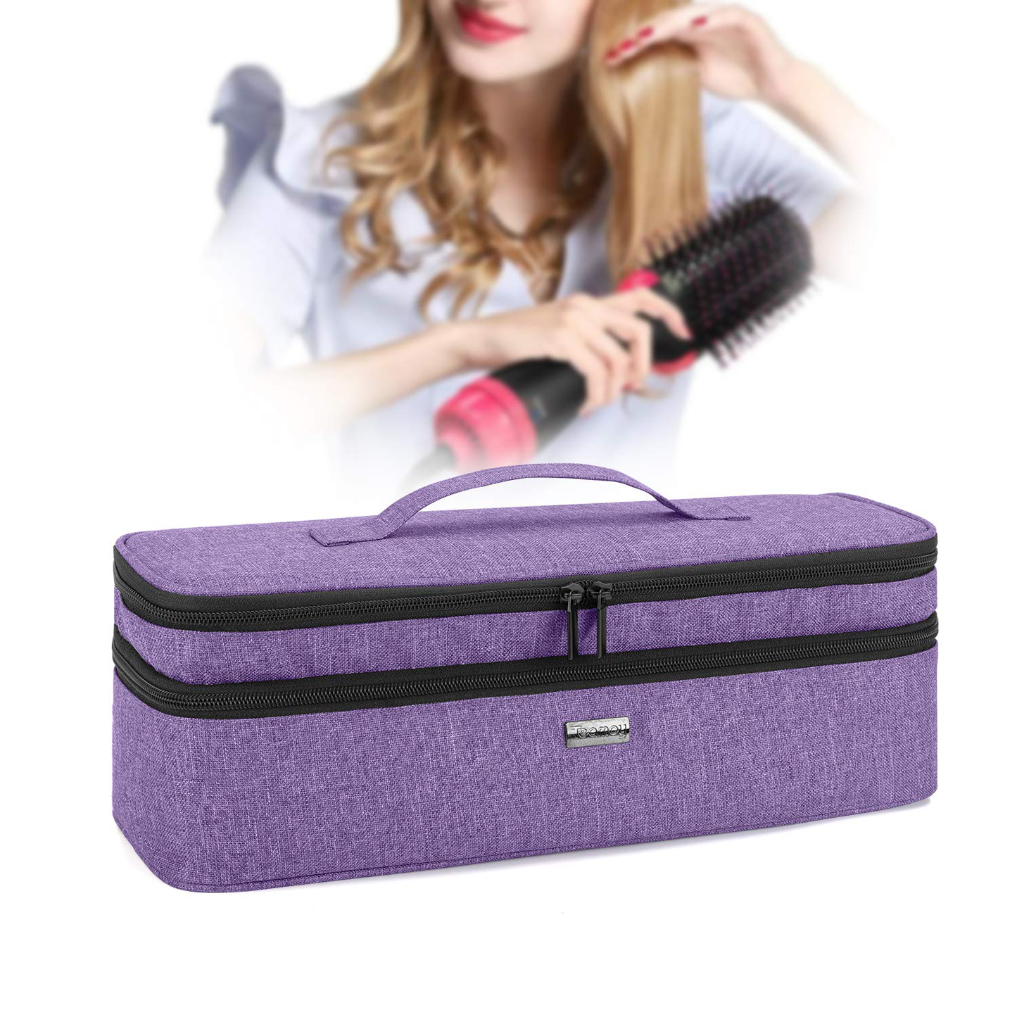 Teamoy Double-Layer Travel Storage Bag Compatible with Revlon One-Step Hair Dryer And Volumizer Hot Air Brush and Attachments, Purple(Bag Only))