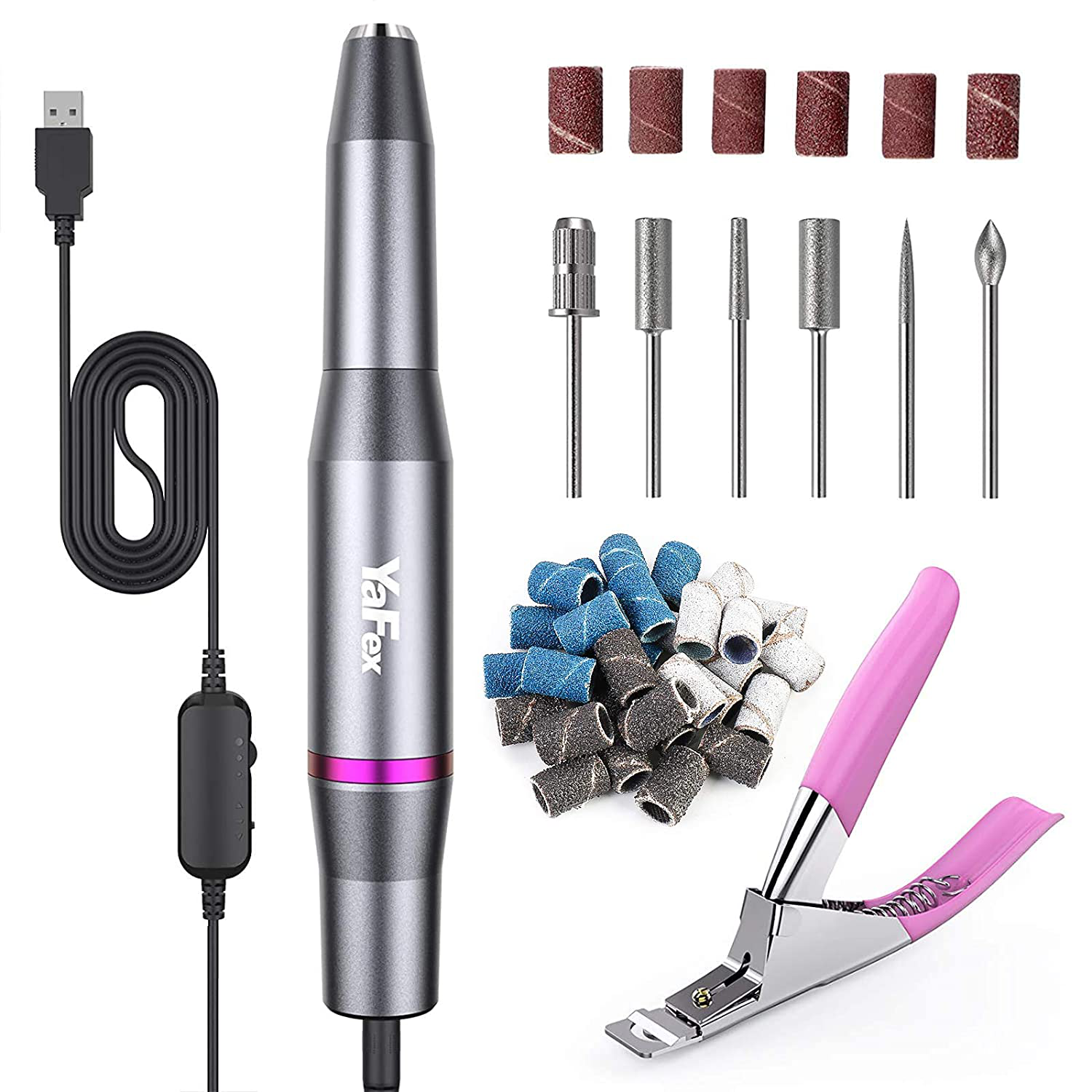 Electric Nail Drill- Professional Portable Manicure Pedicure E-file Kit with Acrylic Fake Nail Clipper for Shaping, Polishing, Removing Acrylic Gel Nails