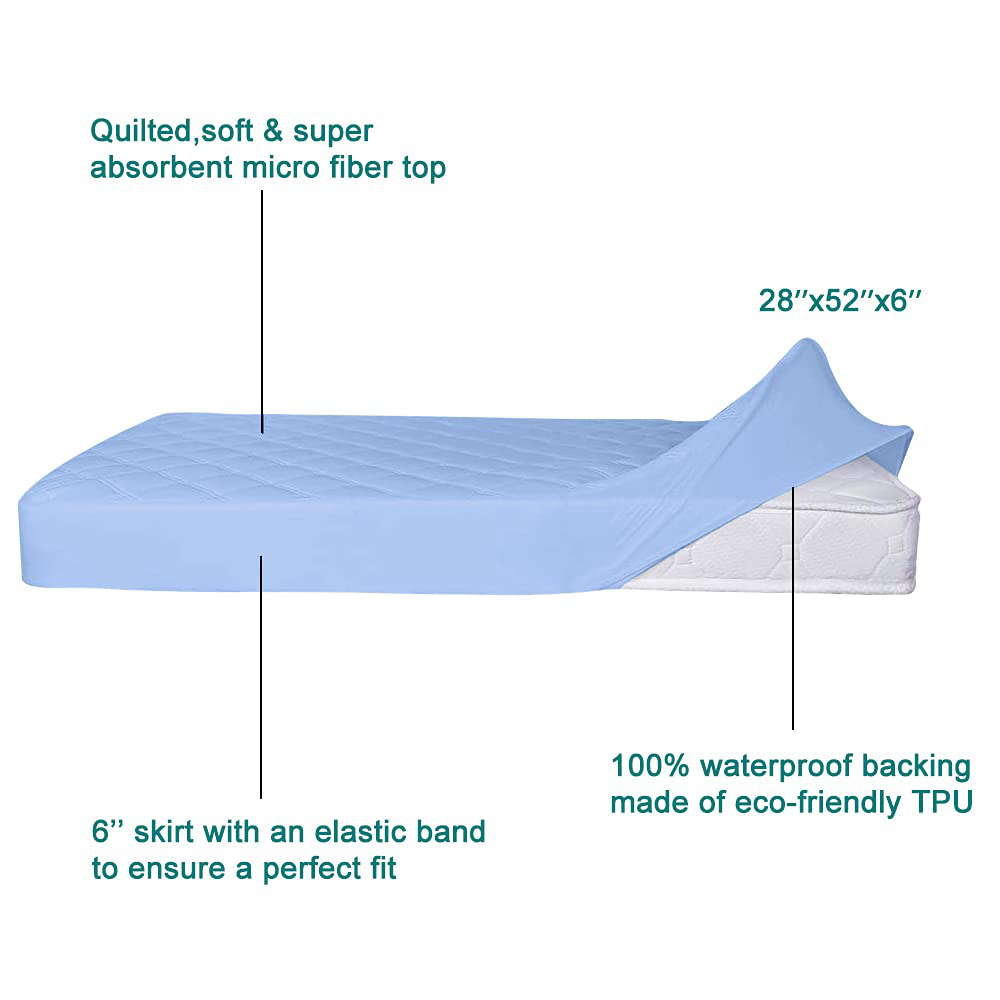 Waterproof Fitted Crib Mattress Pad and Toddler Crib Mattress Protective Baby Crib Mattress Cover Sheets Protector Bedding Sets Breathable & Hypoallergenic for Boys and Girls (Green, Crib 28''x52'')