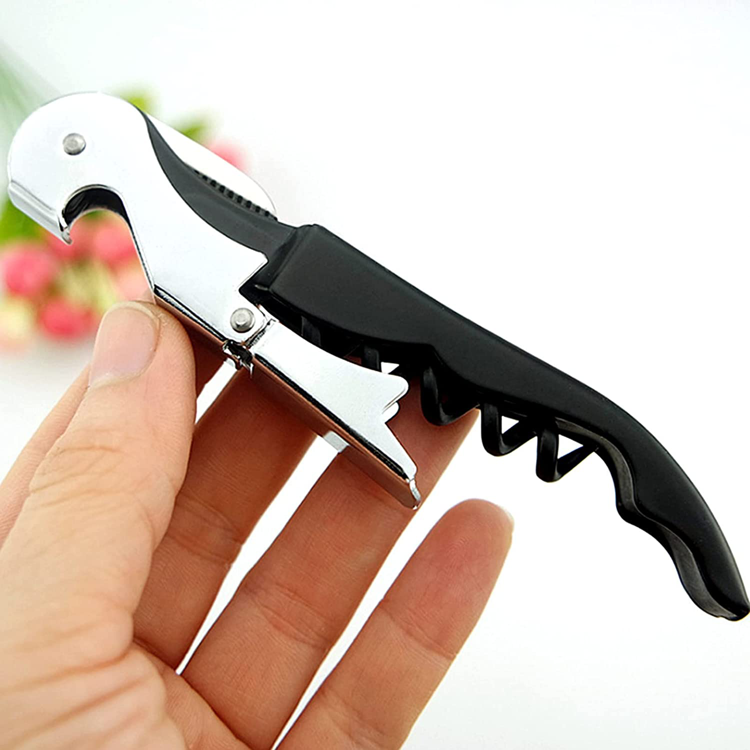 Aoineeseo Waiter Corkscrew, Wine Opener with Serrated Foil Cutter (Black, 4 Pack)