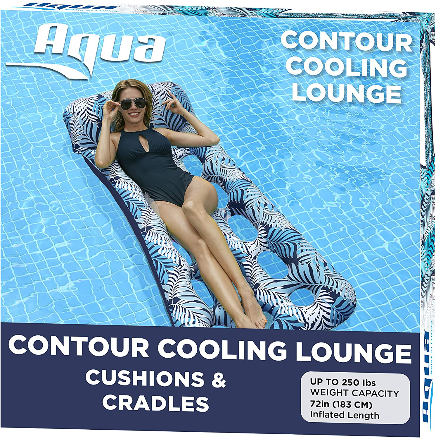 Aqua LEISURE Deluxe Pool Noodle Chair, Inflatable Pool Noodle Float, Luxury Fabric, Heavy Duty, Blue Pineapple Hibiscus, AZL20347