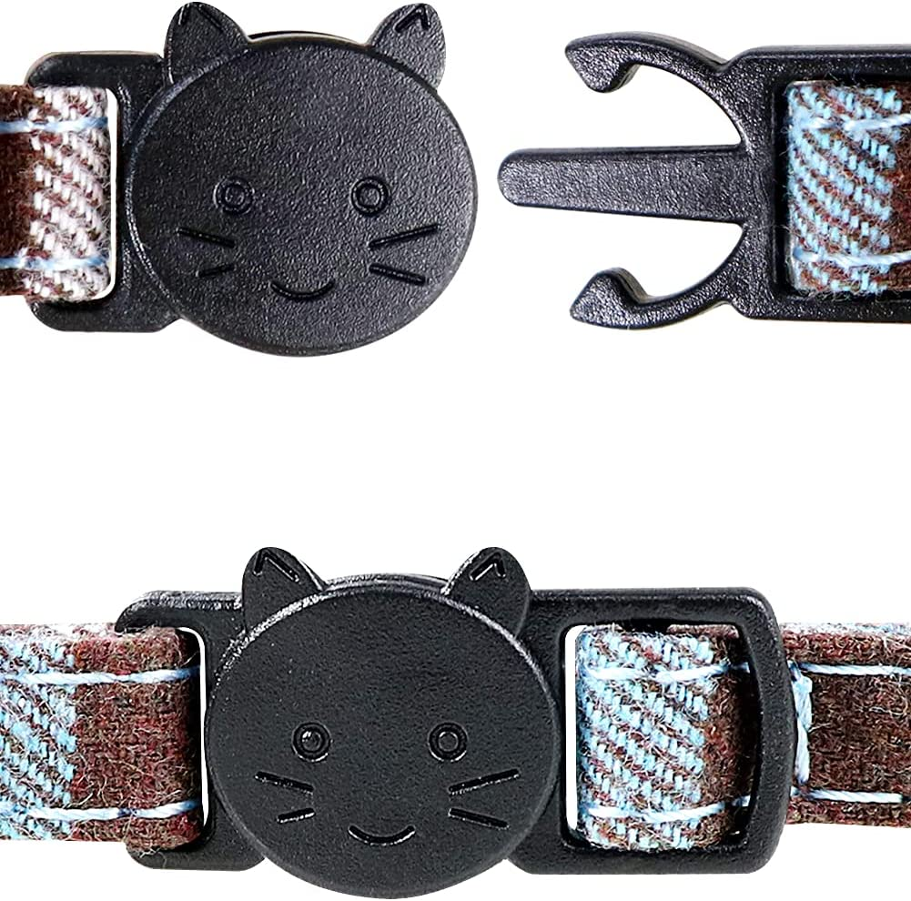 Joytale Breakaway Cat Collar with Bow Tie and Bell, Cute Plaid Patterns, 1 Pack Kitty Safety Collars,Haze Blue