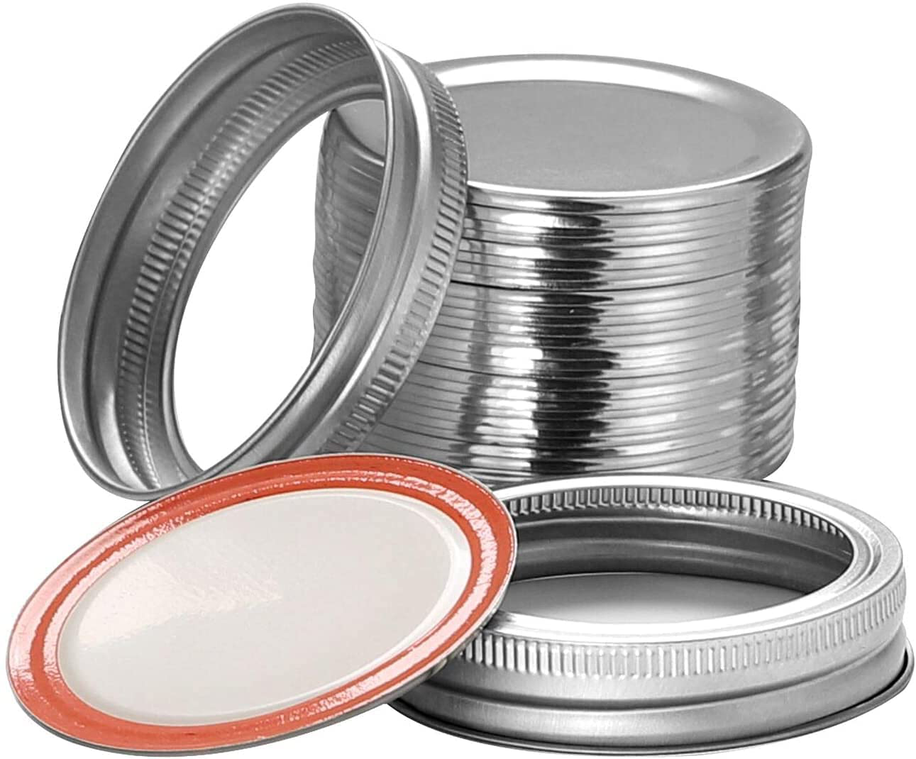 24Pcs Regular Mouth Canning Lids and Rings Stainless Steel Mason jar lids Reusable Leak Proof Split-Type Silver Lids with Silicone Seals Rings (70mm)