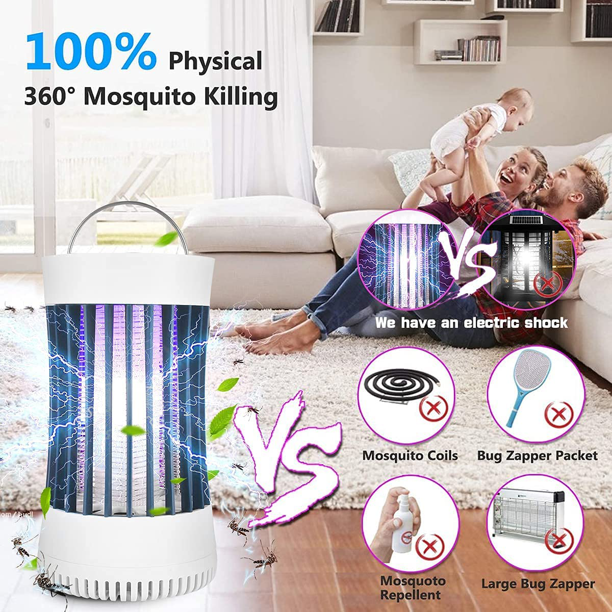 AICase Bug Zapper, USB Rechargeable Indoor & Outdoor Mosquito Killer Trap Lamp Light with 2000mah Battery, Suction Fan, Electric Portable Mosquito Fly Zapper for Home, Camping, Gnats, Backyard, Patio
