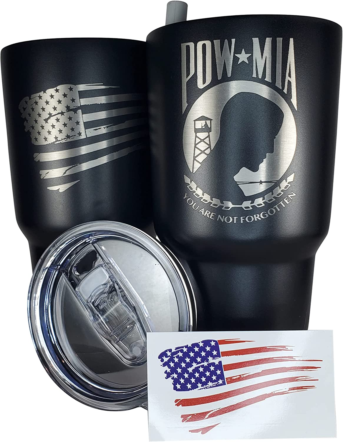 30Oz Army Veteran Tumbler - Double Insulated - with Silicone Straw and USA Sticker (Army Veteran)