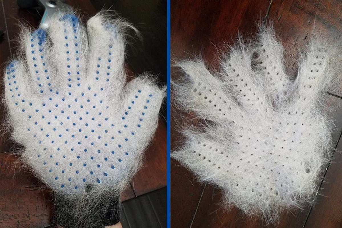 Pet Grooming Glove - Gentle Deshedding Brush Glove - Efficient Pet Hair Remover Mitt - Enhanced Five Finger Design - Perfect for Dog & Cat with Long & Short Fur - 1 Pair