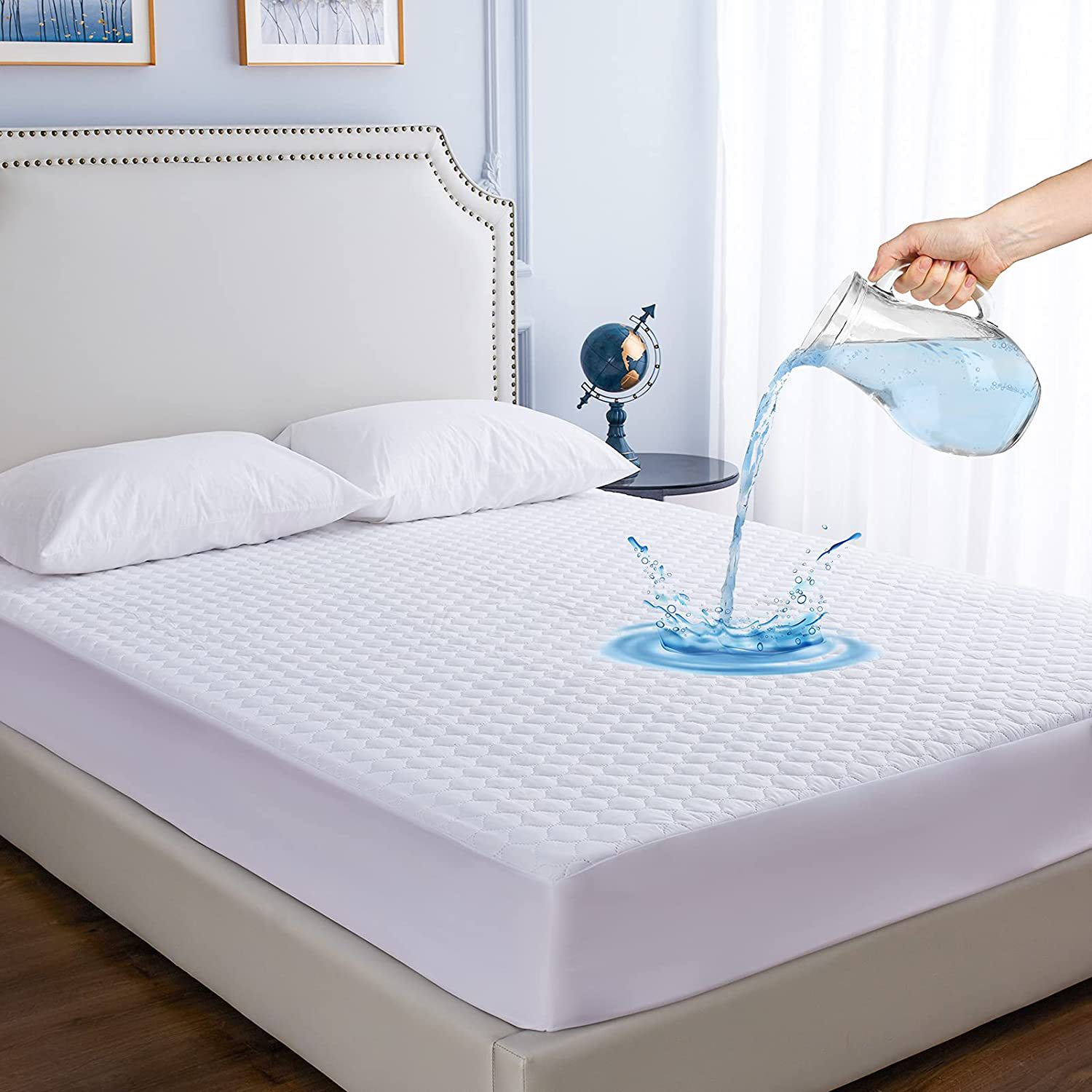 Waterproof Mattress Pad Twin Size, Breathable Mattress Cover Noiseless Mattress Topper Protector Quilted Fitted Up to 21" Deep, 39x75 Inches