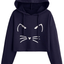 ROMWE Women's Casual Cat Print Long Sleeve Crop Top Sweatshirt Hoodies