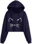 ROMWE Women's Casual Cat Print Long Sleeve Crop Top Sweatshirt Hoodies