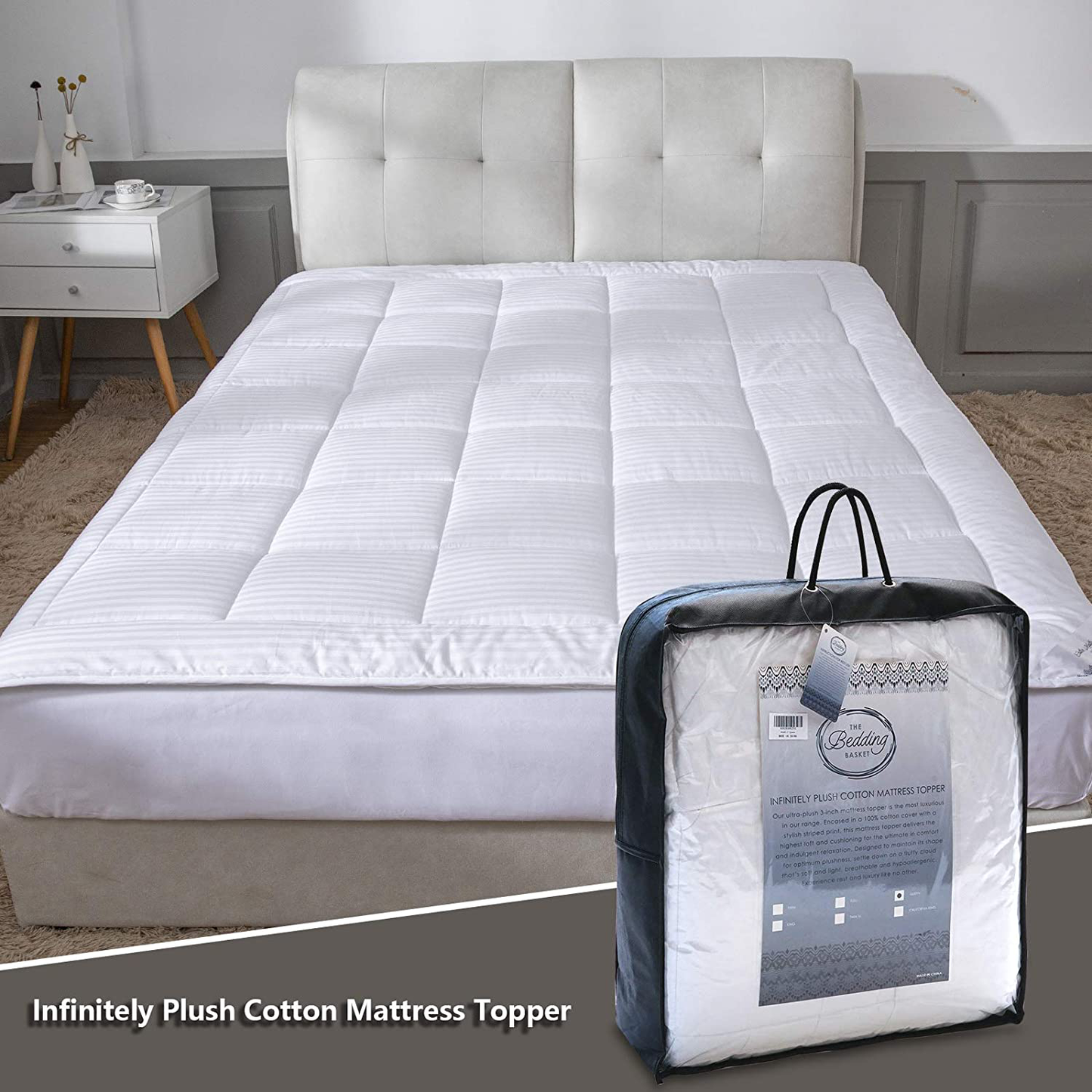 Mattress Pad for Twin XL Size Bed with 100% Ventilated Cotton Cover and Down Alternative Microfiber Filling with Secure Anchor Band Design Adapts to Mattress Depths from 6" to 22”, Machine Washable