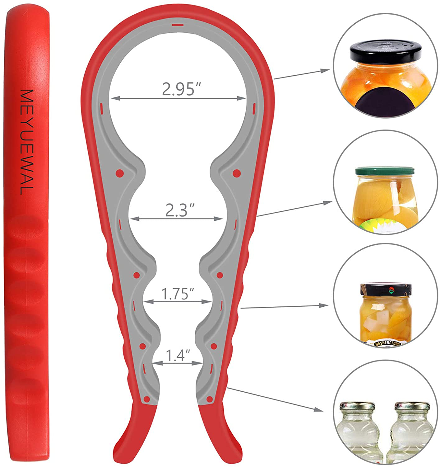 Jar Opener, 5 in 1 Multi Function Can Opener Bottle Opener Kit with Silicone Handle Easy to Use for Children, Elderly and Arthritis Sufferers (New red)