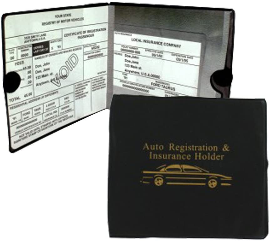 ESSENTIAL Car Auto Insurance Registration BLACK Document Wallet Holders 2 Pack - [BUNDLE, 2Pcs] - Automobile, Motorcycle, Truck, Trailer Vinyl ID Holder & Visor Storage - Strong Closure on Each - Necessary in Every Vehicle - 2 Pack Set