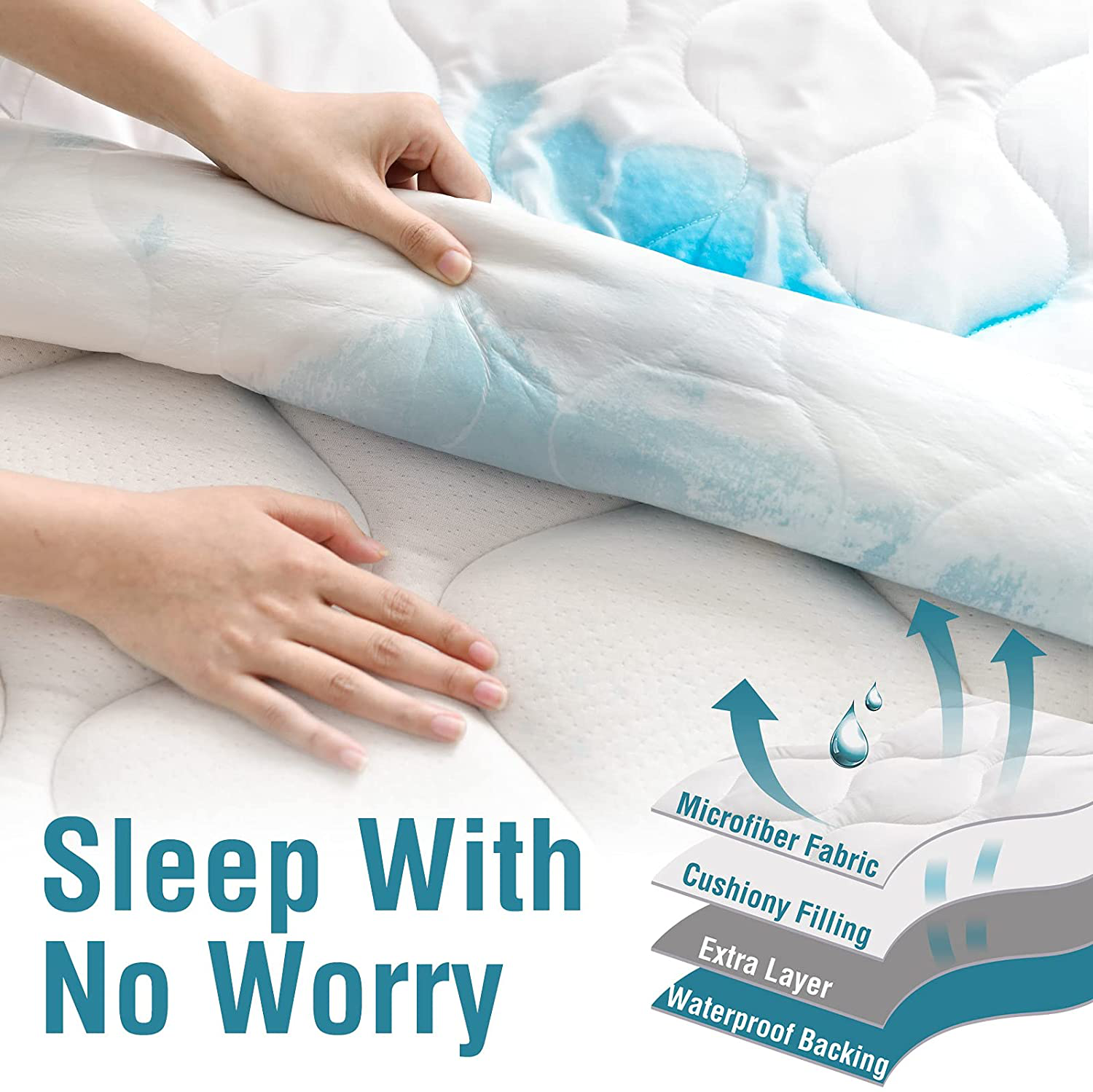 HOS LINENS Mattress Protector 100% Waterproof Twin XL Quilted Fitted Mattress Pad Stretches up to 18 Inches Breathable Noiseless Deep Pocket Soft Filling Mattress Topper Bed Cover Vinyl Free