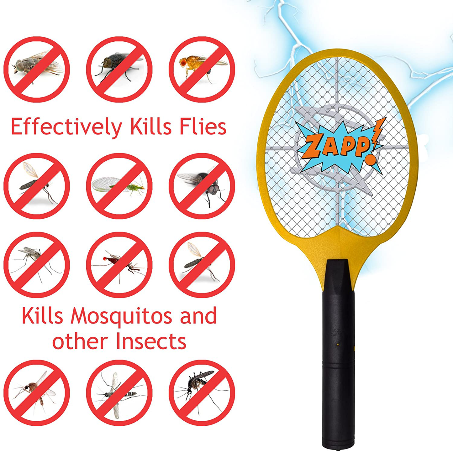 Koramzi Bug Zapper Racket Fly Swatter Mosquito Killer, Zap Mosquito Best for Indoor and Outdoor Pest Control F2 (Yellow)