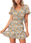 Relipop Summer Women Short Sleeve Print Dress V Neck Casual Short Dresses