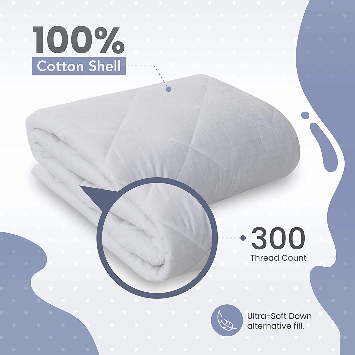 MAXI Fitted Crib Down Alternative Mattress Pad - 100% Cotton, 300 Thread Count (Crib)