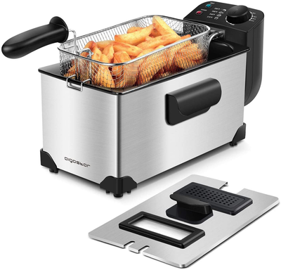 Aigostar Deep Fryer, Electric Deep Fat Fryers with Baskets, 3 Liters Capacity Oil Frying Pot with View Window, ETL Certificated, 1650W Ushas