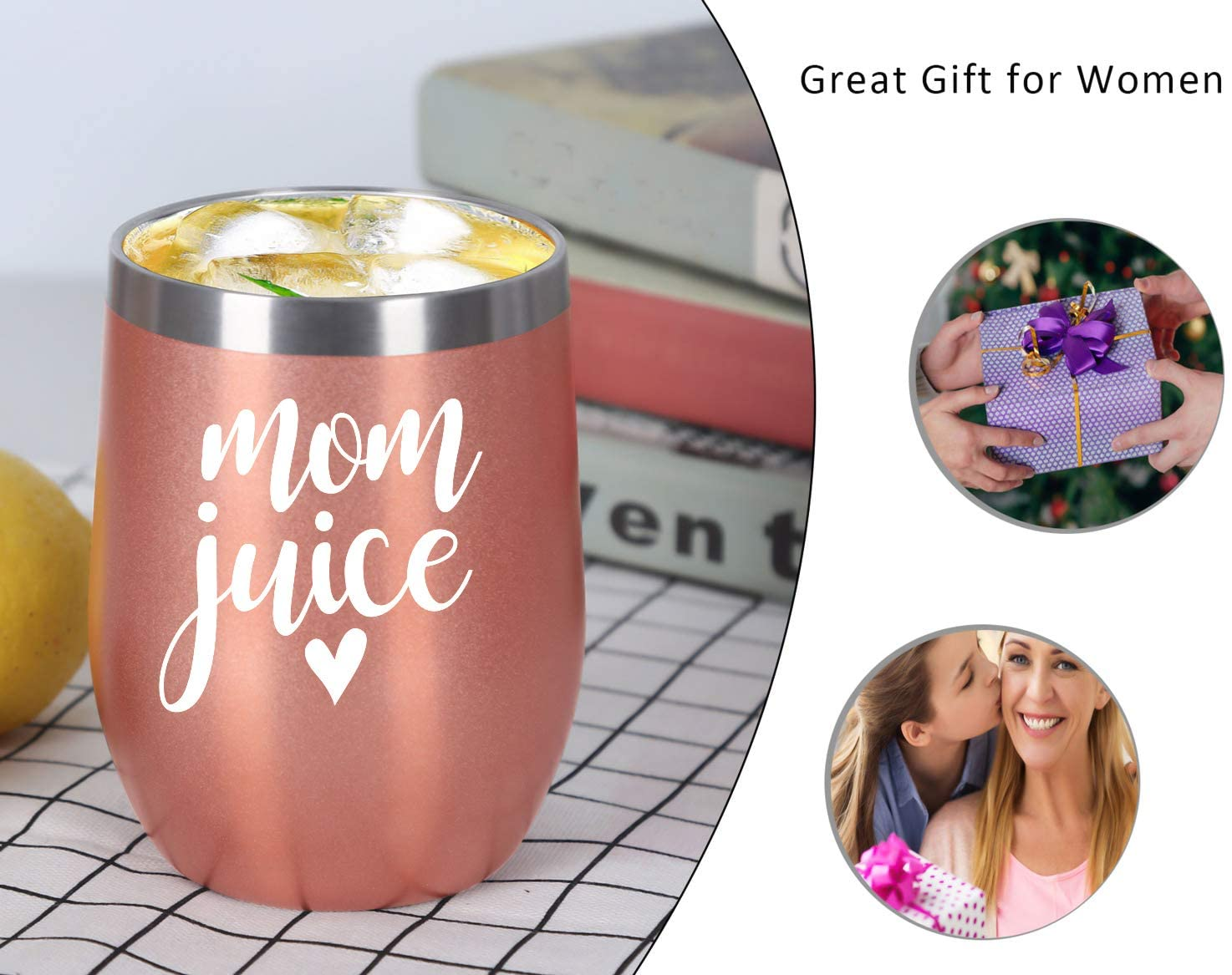 Mom Juice Mom Wine Tumbler, Mom Gifts 12 Oz Wine Tumbler, Funny Mother'S Day Gifts for Mom Mother in Law Mom to Be Grandma Her, Insulated Stainless Steel Wine Tumbler