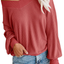 Adreamly Women's V Neck Long Sleeve Waffle Knit Top Off Shoulder Oversized Pullover Sweater