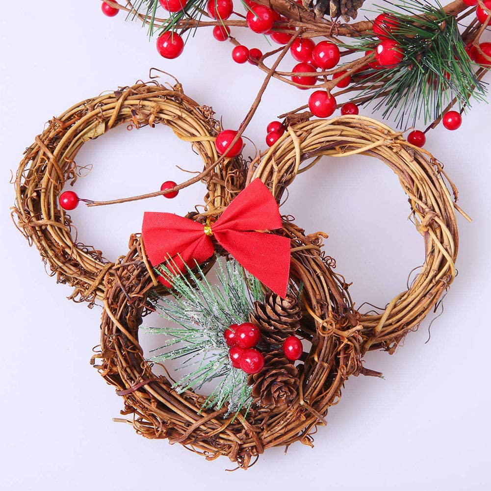 Natural Grapevine Wreaths, Vine Branch Wreath Garland for DIY Christmas Craft Rattan Front Door Wall Hanging Holiday Party Decors (8 Inch, 4 Pack)
