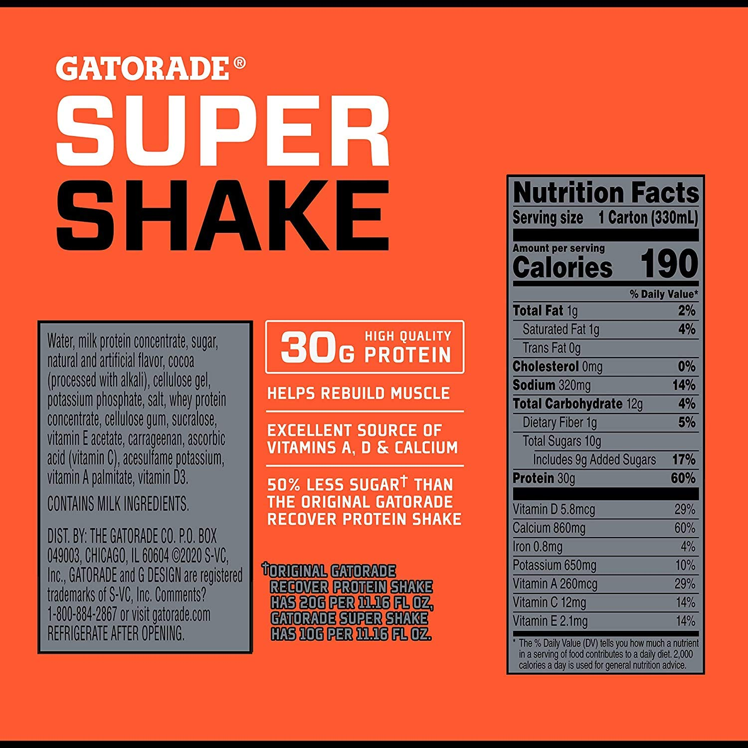 Gatorade Super Shake, Chocolate Caramel, 30G Protein, 11.16 Fl Oz Carton (Pack of 12)
