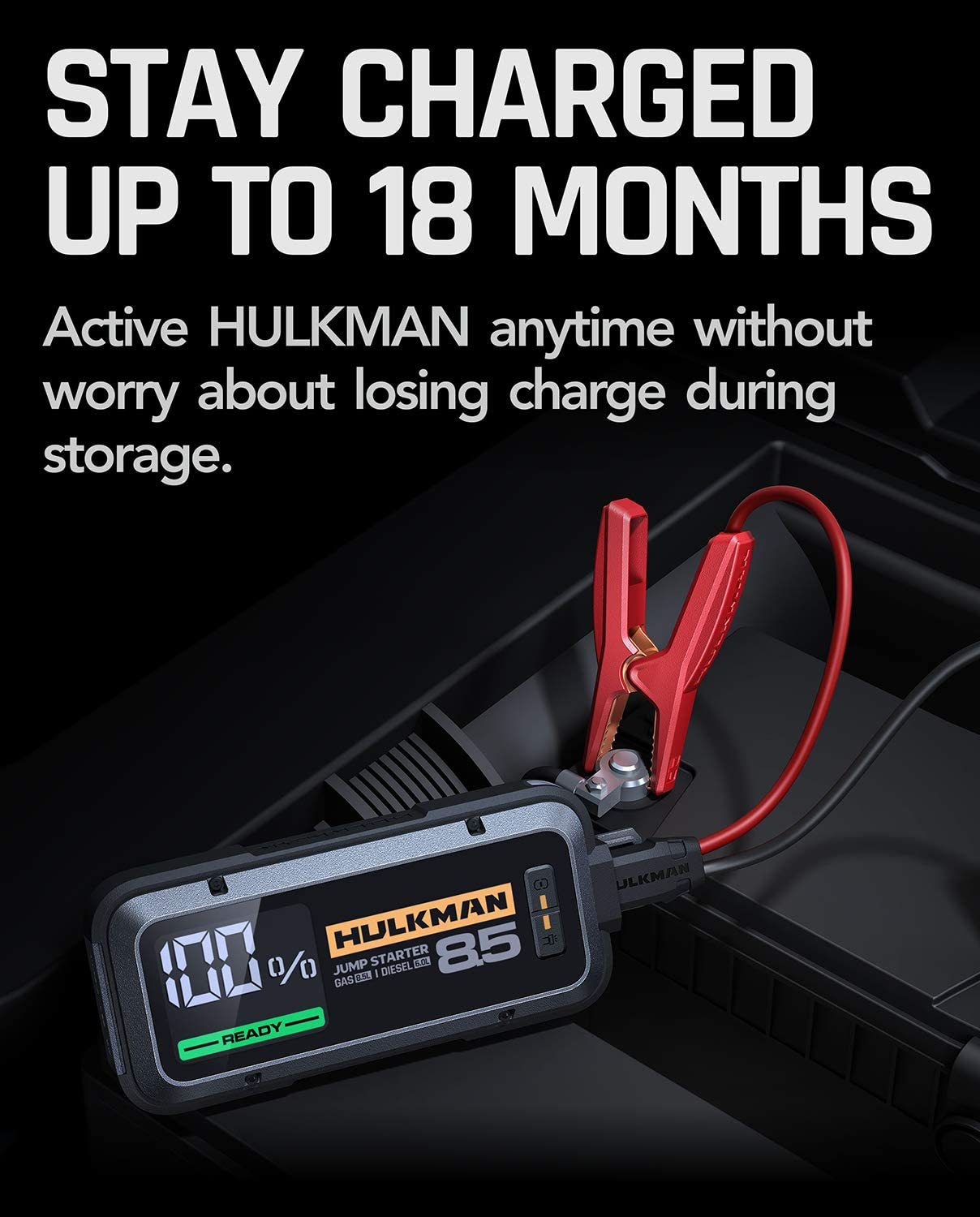 HULKMAN Alpha85 Jump Starter 2000 Amp 20000mAh Car Starter for up to 8.5L Gas and 6L Diesel Engines with LED Display 12V Lithium Portable Car Battery Booster Pack