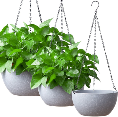 3 Pack Hanging Planters Hanging Pots Baskets for Plants Indoor Outdoor Modern Flower Pots with Drainage, Plastic Planters Speckled Hanging Plants Holder 8/9/10 Inch with Three Extra Ropes