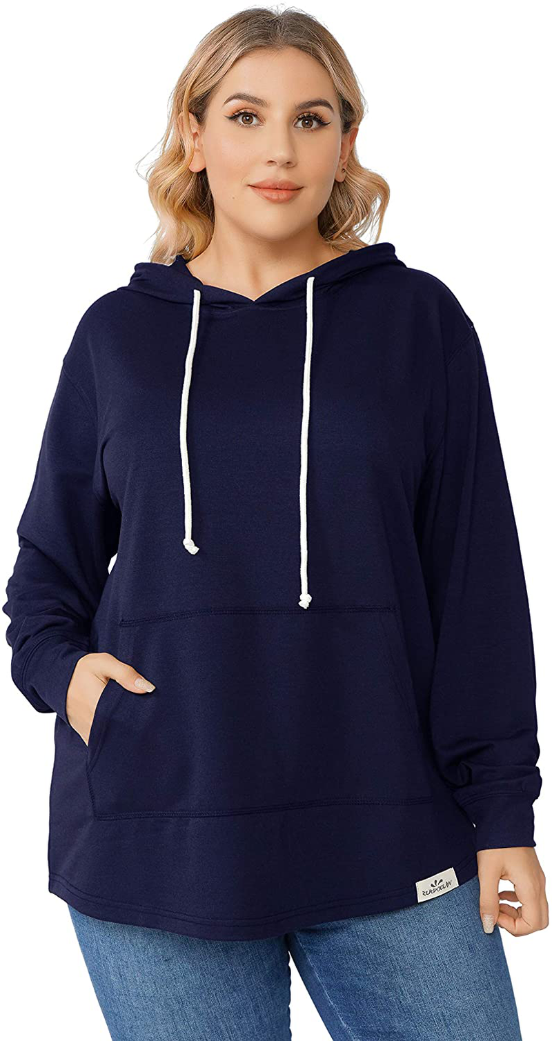 ZERDOCEAN Women's Plus Size Casual Sweatshirts Hoodies Tunic Tops Drawstring Pullover with Pockets