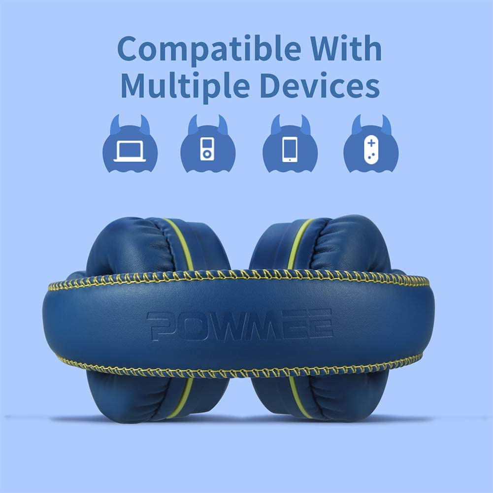 POWMEE M1 Kids Headphones Wired Headphone for Kids,Foldable Adjustable Stereo Tangle-Free,3.5MM Jack Wire Cord On-Ear Headphone for Children (Blue)