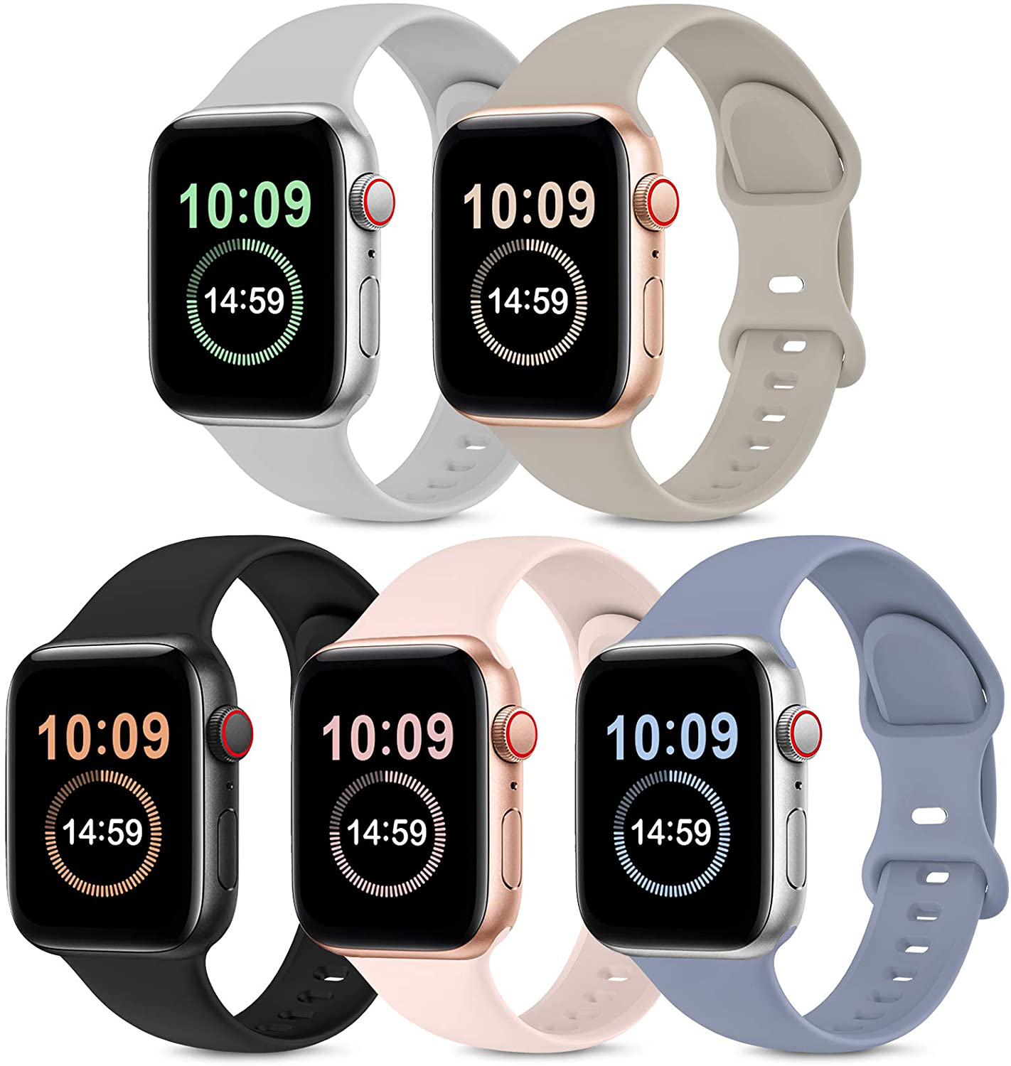 5 Pack Bands Compatible with Apple Watch Band 38mm 40mm, Soft Silicone Sport Replacement Strap Compatible with iWatch Series 6 5 4 3 2 1 SE
