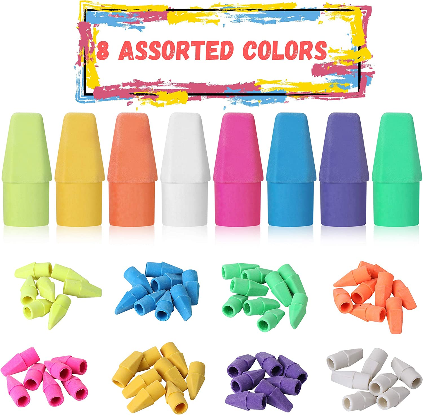 Mr. Pen- Pencil Erasers Set, 6Pc Pink Erasers and 60Pc Pencil Top Erasers, Pencil Eraser, Pencil Erasers Topper, Erasers for Pencils Top, Erasers for Kids, Pink Erasers, Cap Erasers, Eraser Tops