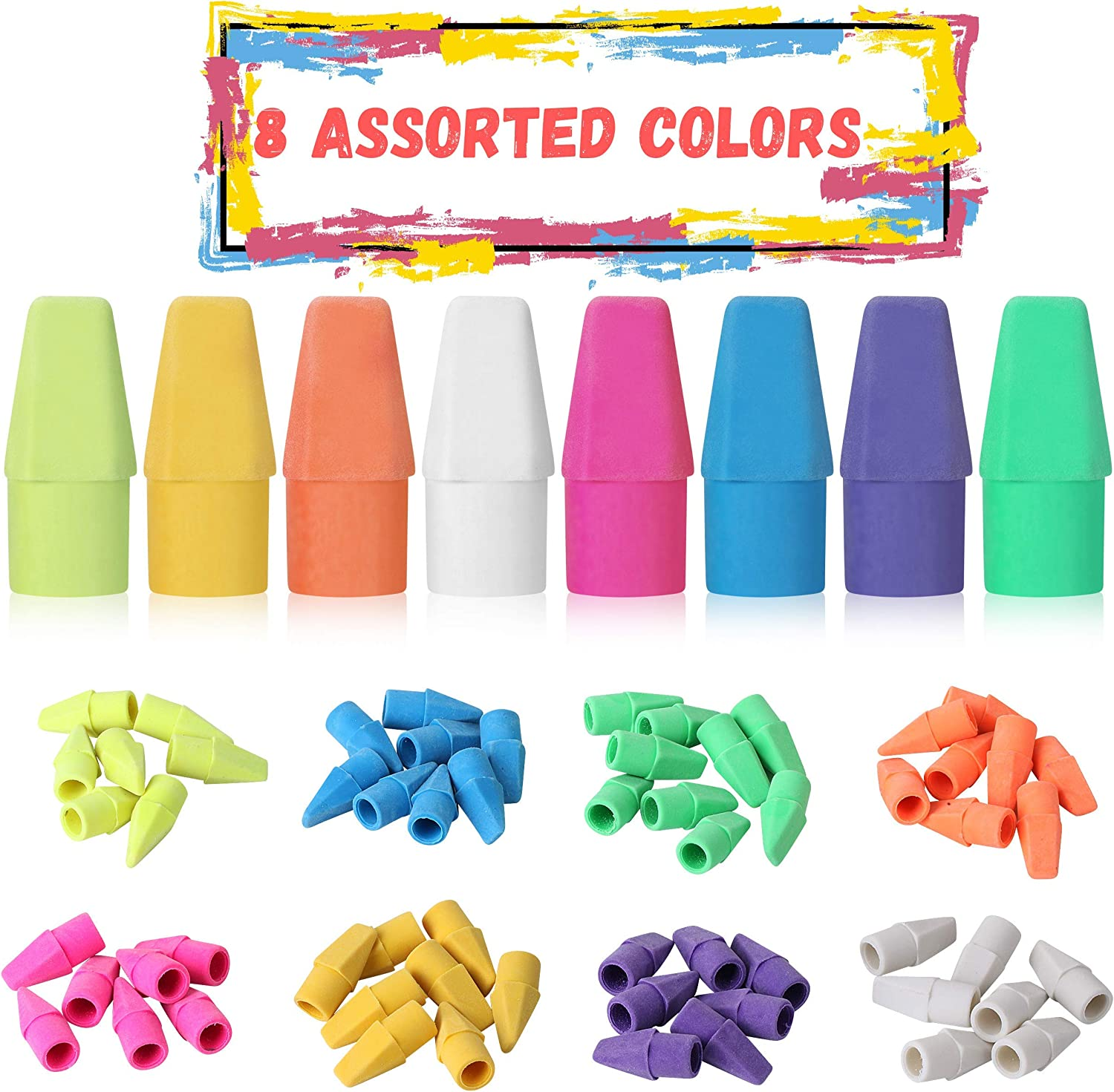 Mr. Pen- Pencil Erasers Set, 6Pc Pink Erasers and 60Pc Pencil Top Eras –