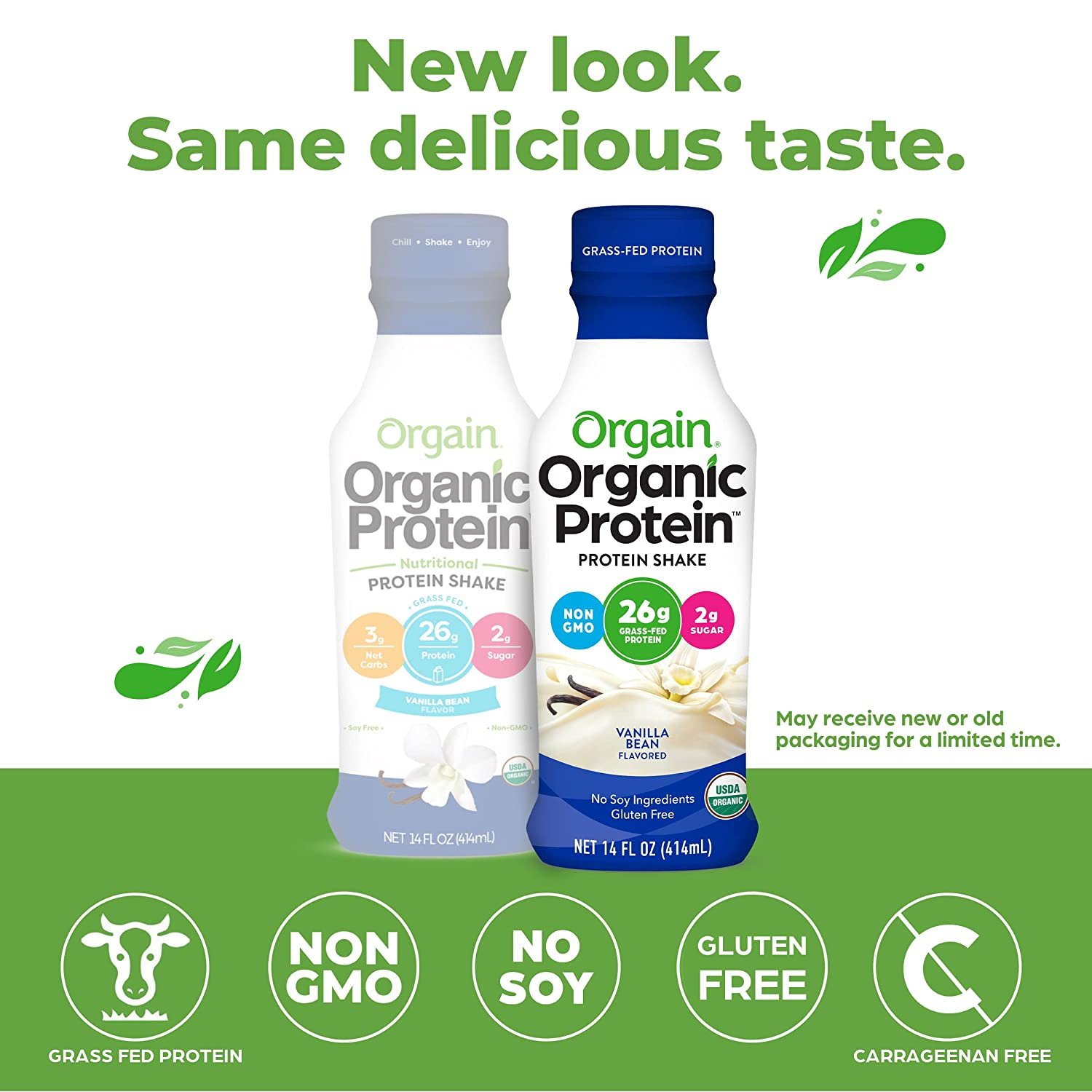 Orgain Organic 26G Grass Fed Whey Protein Shake, Vanilla Bean - Meal Replacement, Ready to Drink, Low Net Carbs, No Sugar Added, Gluten Free, Non-Gmo, 14 Fl Oz (Pack of 12) (Packaging May Vary)
