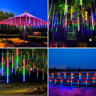 LED Outdoor Lights, LED Meteor Shower Rain Lights Multi Color 30Cm 8 Tubes 144Leds Waterproof Snow Falling Raindrop Icicle Garden Light for Christmas Tree Halloween Decoration Holiday Party Wedding