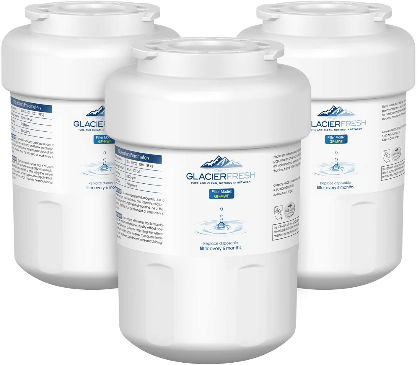 GLACIER FRESH MWF Water Filters for GE Refrigerators, NSF 42 Replacement for SmartWater MWFP, MWFA, GWF, HDX FMG-1, WFC1201, RWF1060, 197D6321P006, Kenmore 9991, 3 Pack