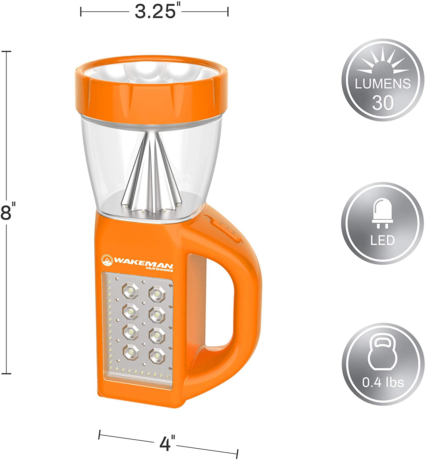 LED Lantern Flashlight Combo- 3-In-1 Lightweight Lamp with Side Panel Light- Portable for Camping, Hiking & Emergencies by Wakeman Outdoors (Orange)
