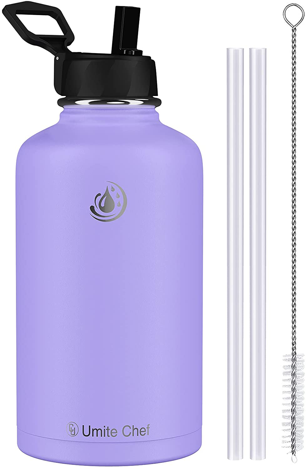 Umite Chef Water Bottle, Vacuum Insulated Wide Mouth Stainless-Steel Sports 18-64OZ Water Bottle with New Wide Handle Straw Lid,Hot Cold, Double Walled Thermo Mug