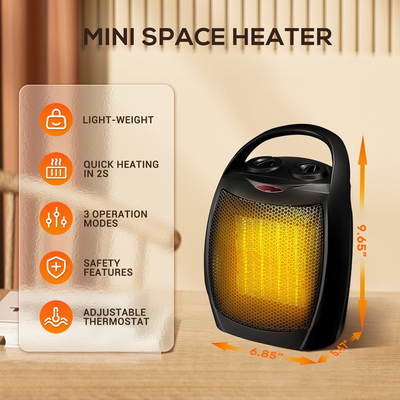 Electric Ceramic Small Space Heater for Indoor Use - 1500W