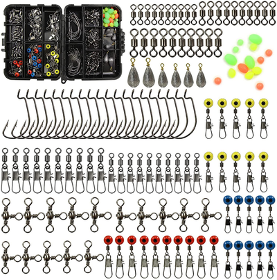 160Pcs/Box Fishing Accessories Kit with Tackle Box,Including Fishing Swivels Snaps, Bass Casting Sinker Weights, Fishing Line Beads,Jig Hooks