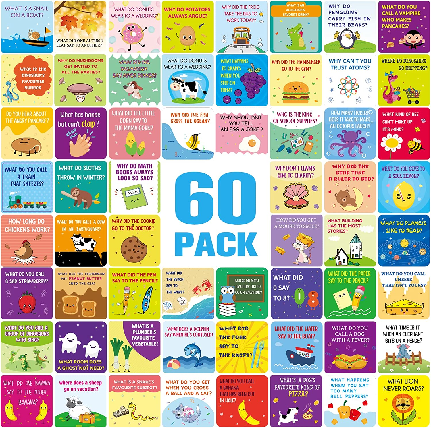 60 Pack Lunch Box Notes for Kids Joke Cards for Boys Girls Inspirational Note Cards Motivational Notes for Lunchbox Back to School Supplies