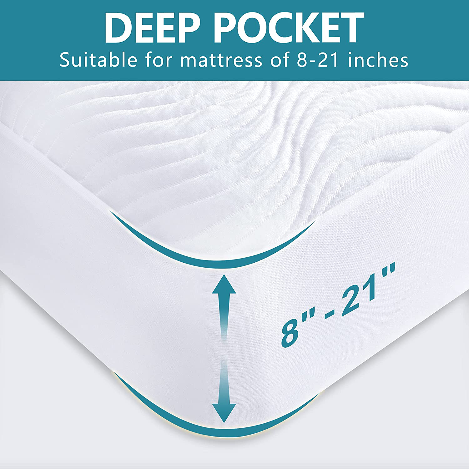SINSAY Queen Size Waterproof Mattress Protector, Breathable Ultra-Soft & Noiseless Protector Cover, Stretchable Deep Pocket Fits Up to 21" Mattress Pad, Easy to Clean Machine-Wash Mattress Cove